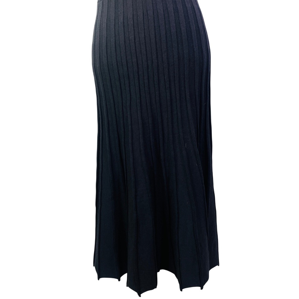 Black Sleeveless Maxi Dress Women's M Knit Pleated Crew Neck Solid Minimalist - Picture 4 of 15